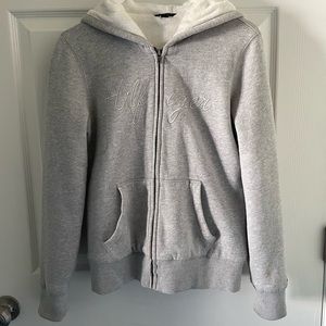 tommy hilfiger sherpa hoodie women silver full zip Size Small